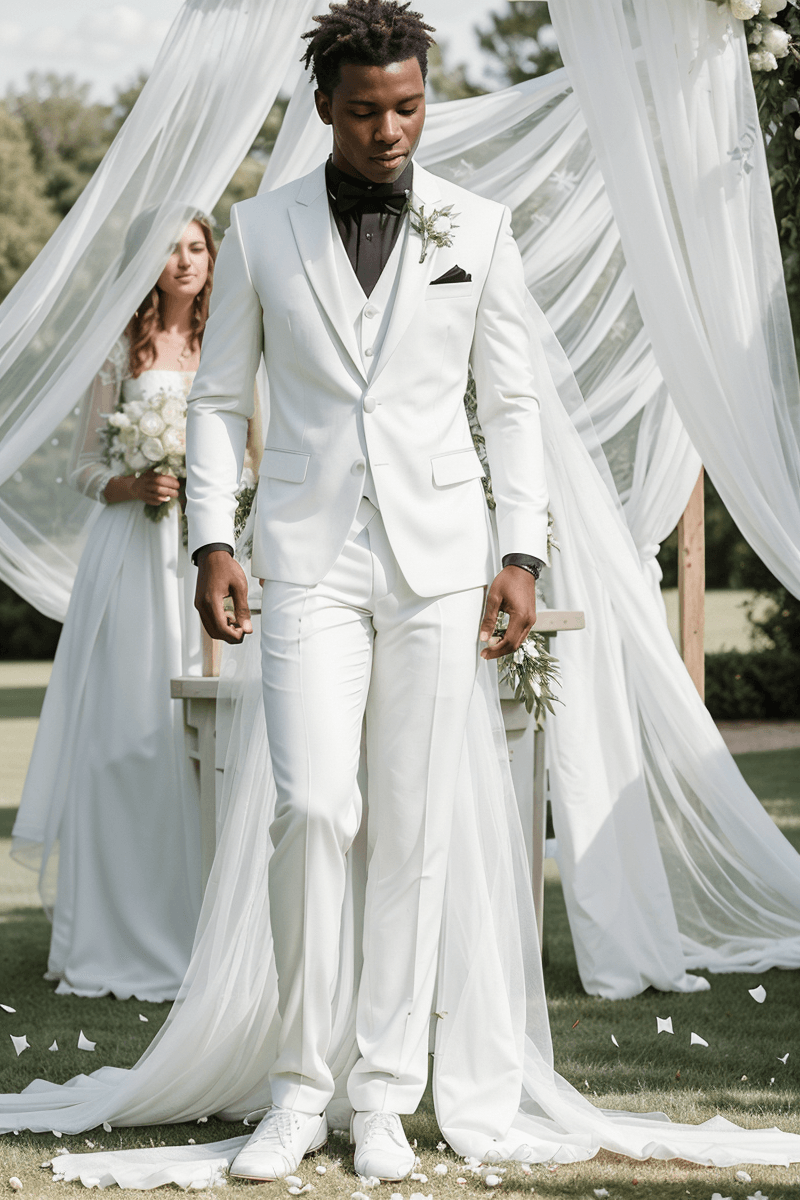 Timeless White Shawl Collar Wedding Suit - SuitGamer