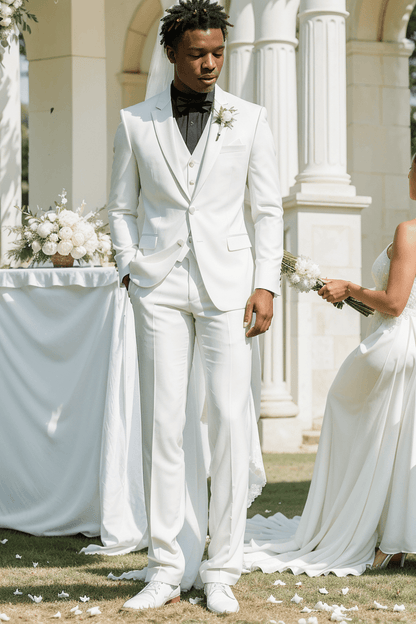 Timeless White Shawl Collar Wedding Suit - SuitGamer